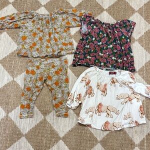 Lot of 4 Milkbarn set baby girl dress elephants floral leggings long sleeve top